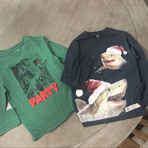 Carter's Green and Navy Dino and Shark Long Sleeve Tees